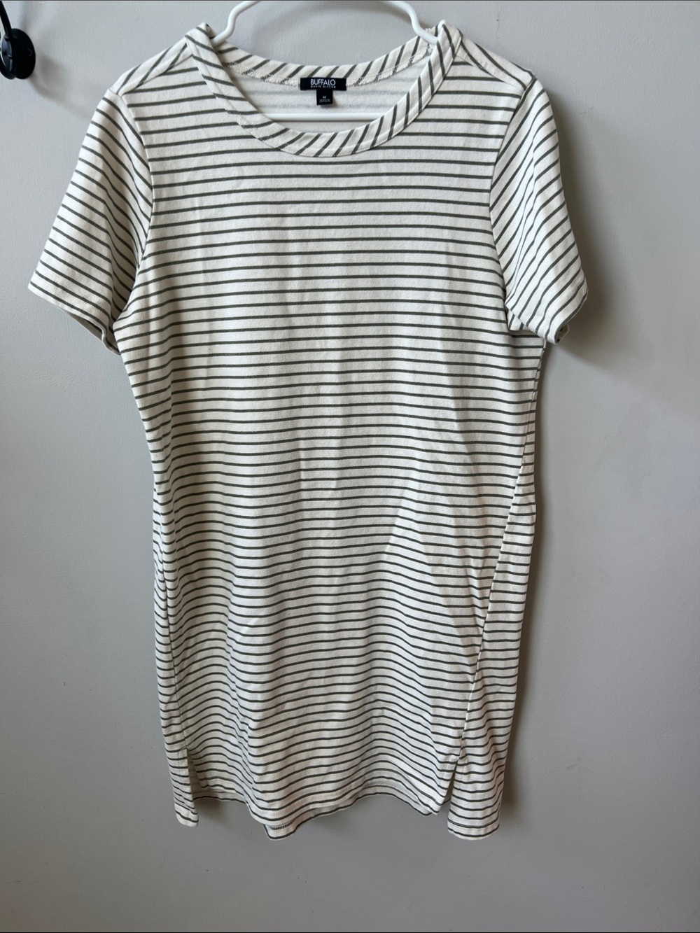 Buffalo David Bitton Cream and Black Striped Short Sleeve T-shirt Dress